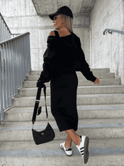 Todelt sæt bestående af en langærmet crop top og en ærmeløs kjole | Chaaron