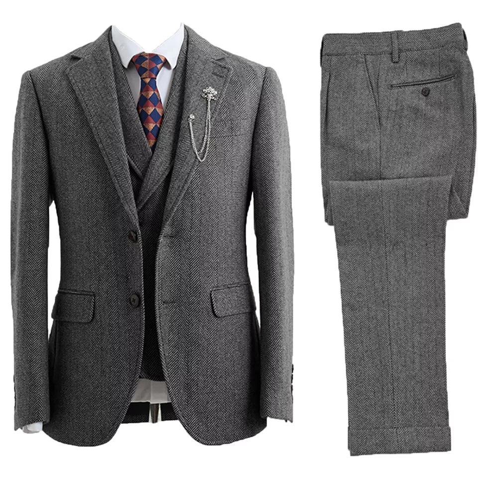 Herre Tredelt, Dobbeltradet Sildebens Tweed Bryllup Smoking - Cohall