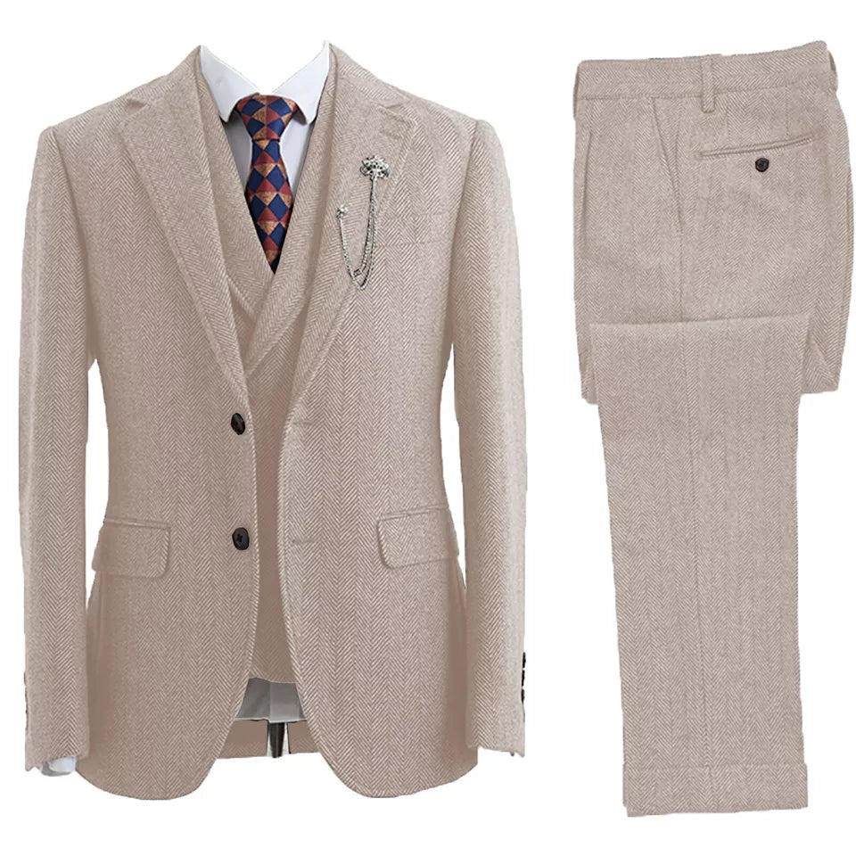 Herre Tredelt, Dobbeltradet Sildebens Tweed Bryllup Smoking - Cohall