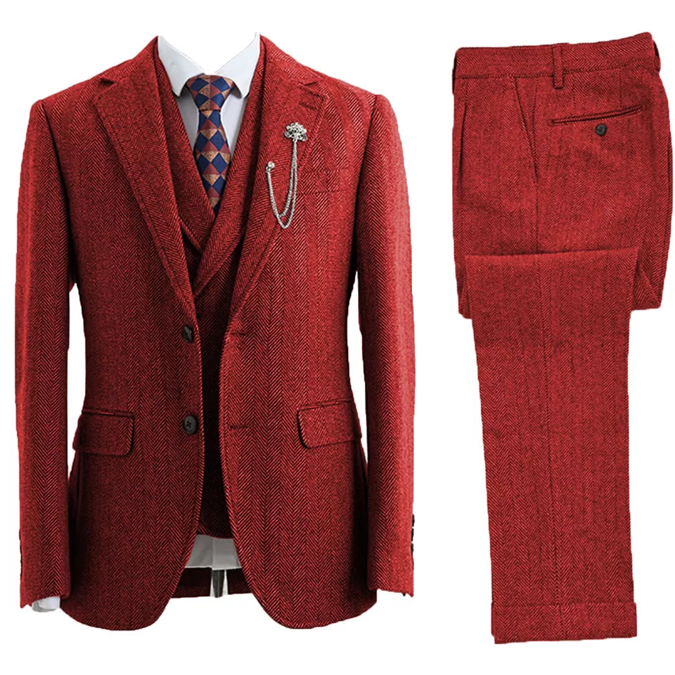 Herre Tredelt, Dobbeltradet Sildebens Tweed Bryllup Smoking - Cohall