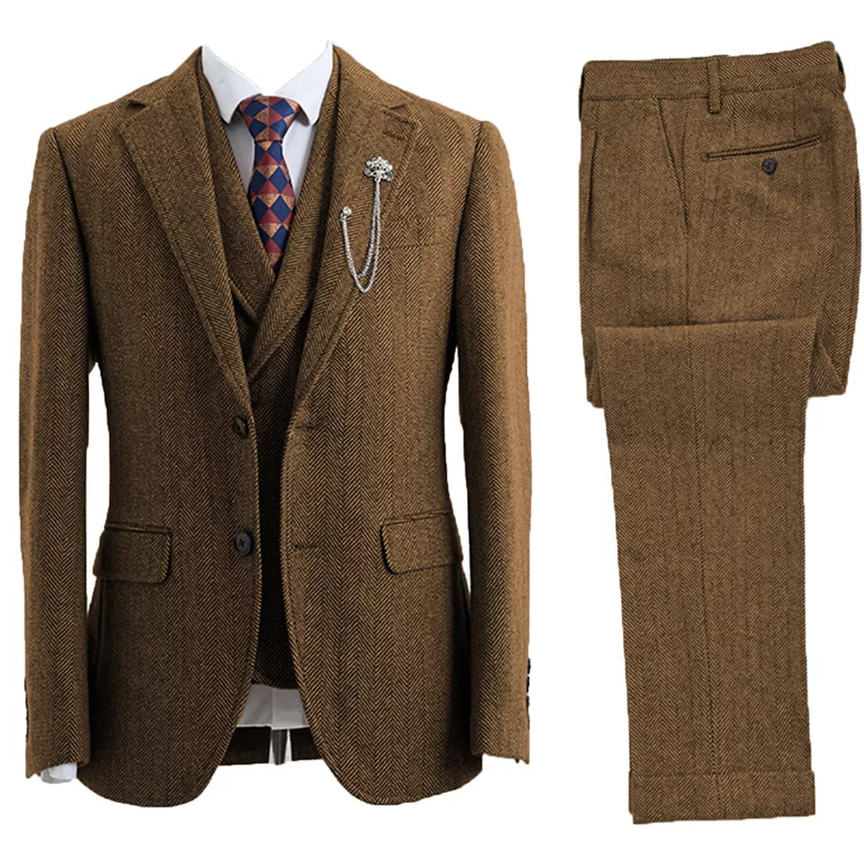 Herre Tredelt, Dobbeltradet Sildebens Tweed Bryllup Smoking - Cohall