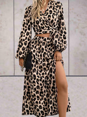 Annelie - Todelt sæt med leopardprint og pufærmer