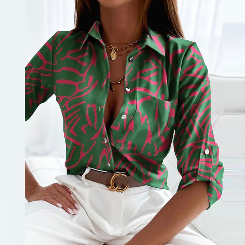 Printet, Smart Bluse med Krave | Forår og Sommer - Rozea