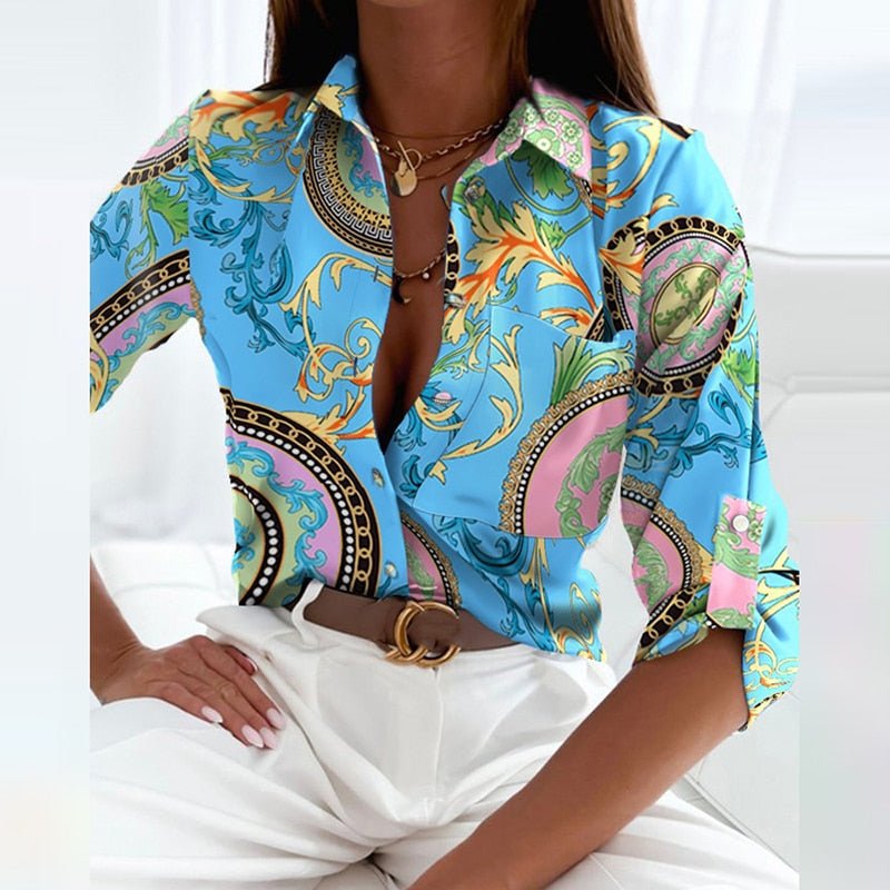 Printet, Smart Bluse med Krave | Forår og Sommer - Rozea