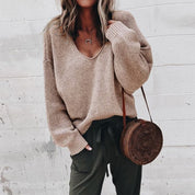Løs V-hals strik top sweater - Yeya
